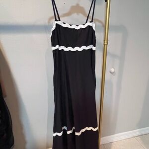Black Maxi Dress with White Scallop Trim - Women's Spaghetti Strap